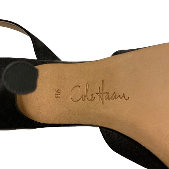 Cole Haan Black satin sling back peep-toe heels 9B - Picture 5 of 13